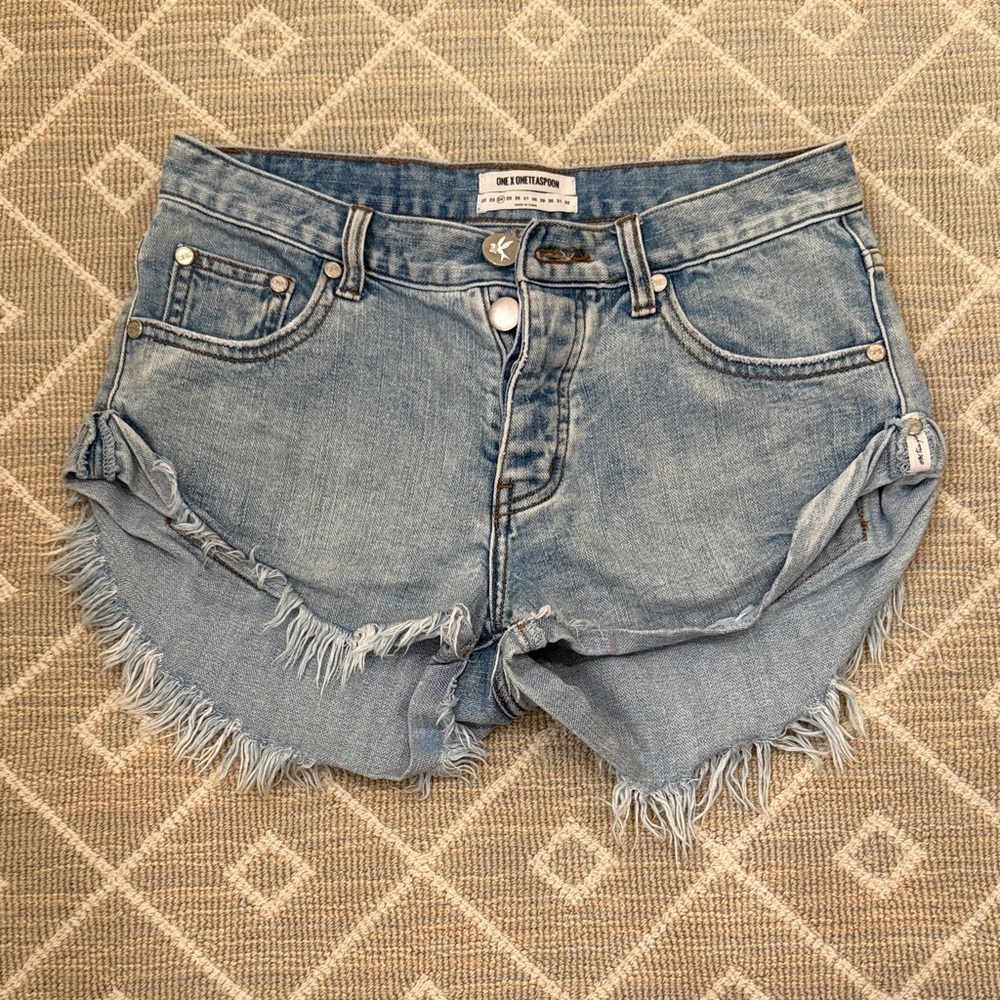 One Teaspoon Light Blue Frayed Denim Shorts